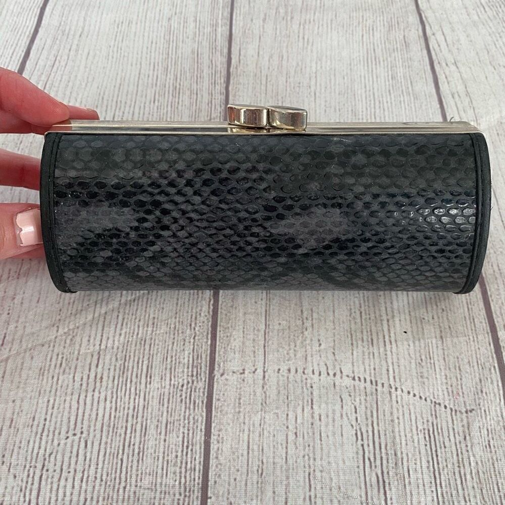 Classic Black Snakeskin-Textured Clutch